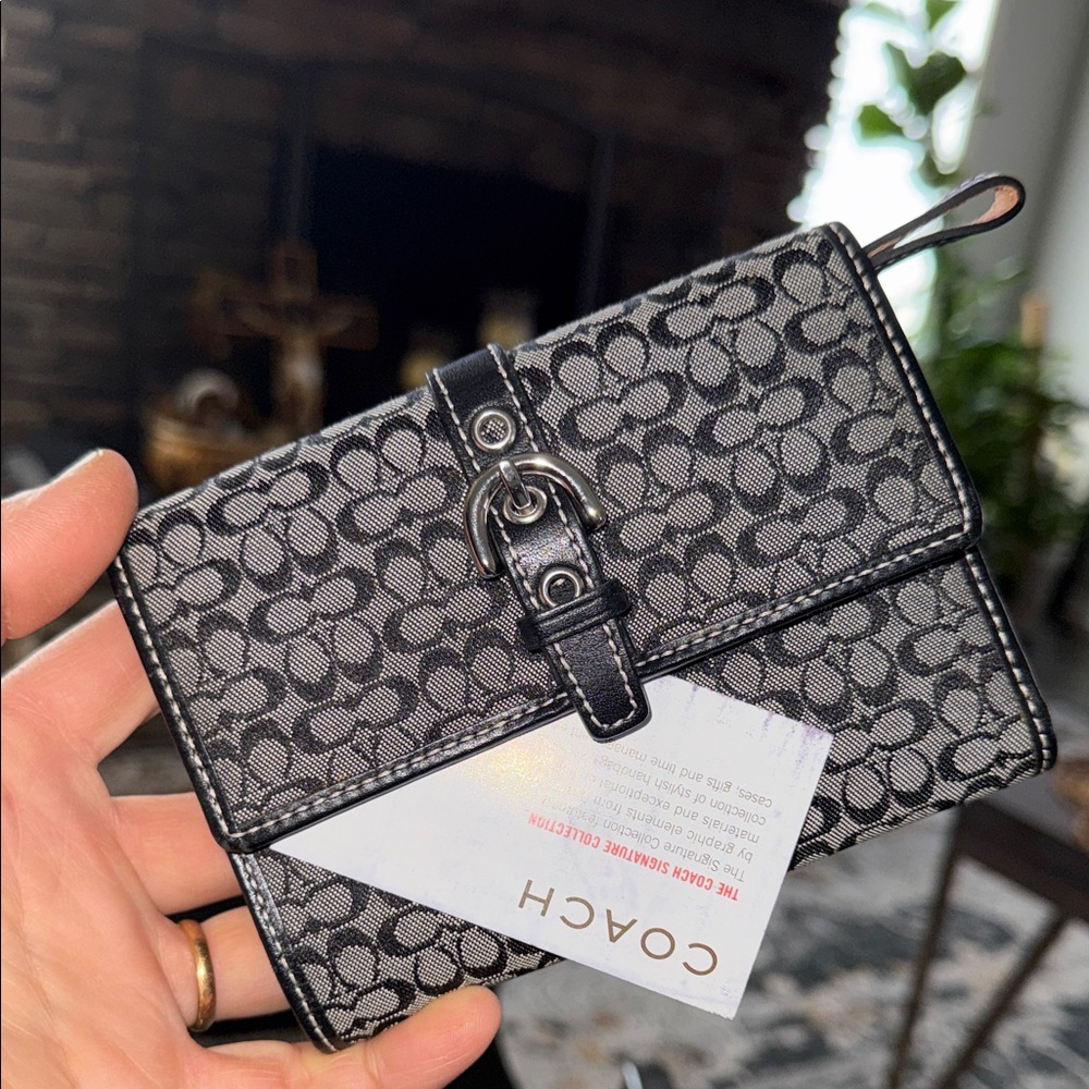 Coach NWOT  Monogram Black and Silver folded and card holder Wallet